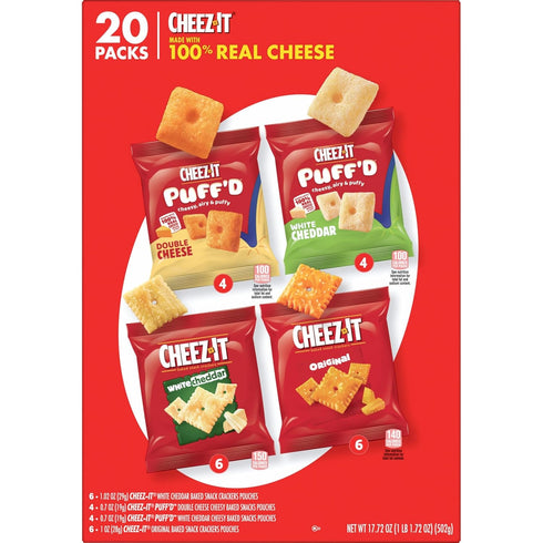 Pack, 17.72oz (20 Cheez-It Cheese Crackers, Baked Snack Crackers, Office and Kids Snacks, Variety Box Pouches)