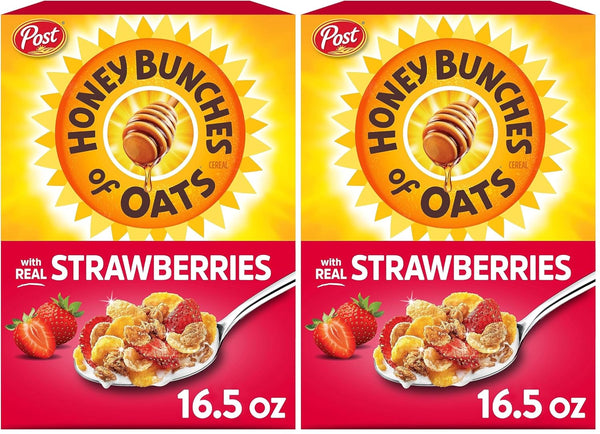 Post Honey Bunches of Oats with Strawberries Breakfast Cereal, Strawberry Cereal with