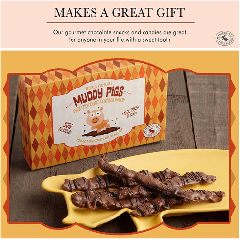 6 "Muddy Pigs" Chocolate Covered Bacon Strips - Hickory Smoked Bacon Strips - Gourmet Artisan Chocolates Made Fresh