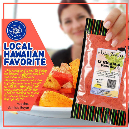 (16 oz) Asia Trans Li Hing Mui Crack Seed Plum Powder - Hawaiian Favorite - Sweet, Sour, & Salty Dried Asian Umeboshi