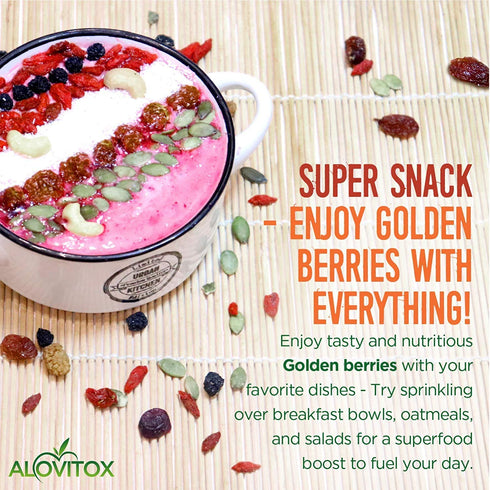 16 oz Alovitox Organic Sun Dried Golden Berries | Raw, Vegan, Gluten Free Super Snack High in Smart Protein, Dietary