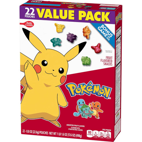 17.6 oz (22 Pokemon Fruit Flavored Snacks, Fat Free and Gluten Free Snacks, Pouches)