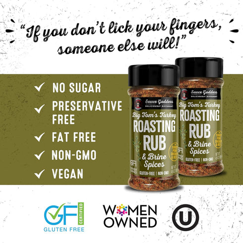 Sauce Goddess Big Tom's Turkey Roasting Rub and Brine Spices Shaker (2-Pack) - Gluten-Free