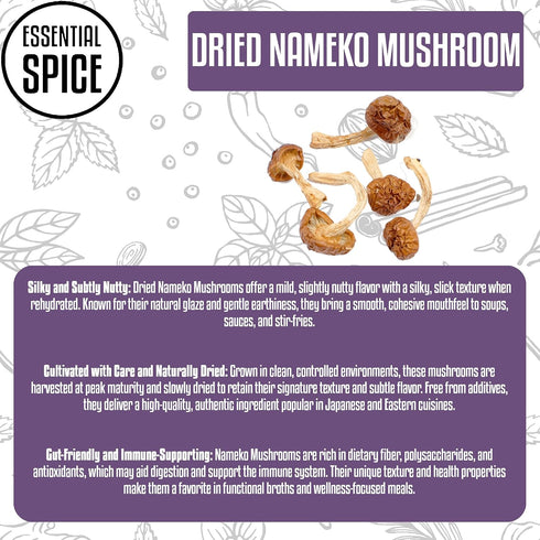(4, 4, Essential Spice Dried Nameko Mushrooms Mild, Buttery Flavor with Silky Texture Ideal for Soups, Stir-Fries