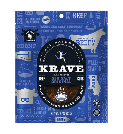 KRAVE All Natural Beef Jerky, Sea Salt - Protein Packed Snacks Roasted
