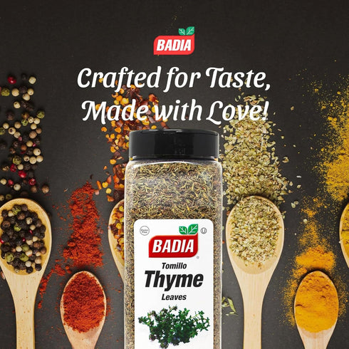 8 oz Badia Whole Thyme Leaves, - Dried Herb for Cooking, Seasoning, and Marinades, Kosher, No Gluten