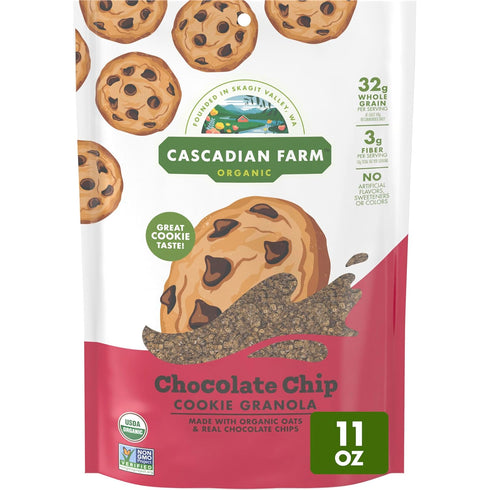 Cascadian Farm Organic Chocolate Chip Cookie Granola, Whole Grain and Fiber, 11