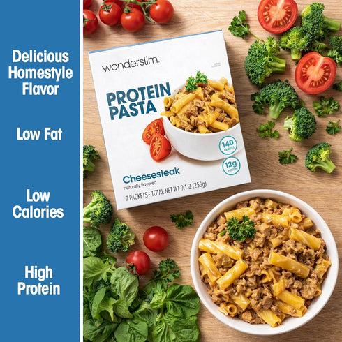 140 12g (7ct) WonderSlim Protein Pasta, Cheese Steak Macaroni, Calories, Protein