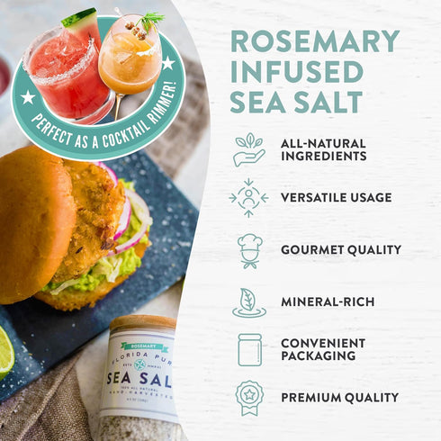 80+ (4.5 oz FLORIDA PURE Rosemary Sea Salt - Mineral Sea Salt, Natural, Unrefined, Non Iodized - for Baking, Cooking