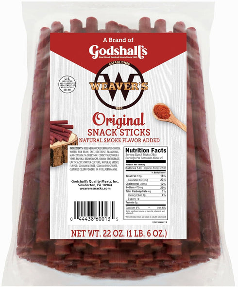 Weavers Original Snack Sticks (44 mild flavored 7" beef and chicken snack