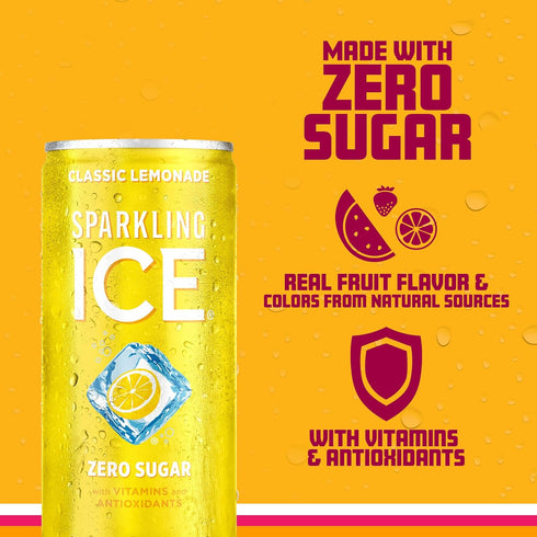 7.5 oz (Pack 10) Sparkling Ice Classic Lemonade Sparkling Water, with Antioxidants and Vitamins, Zero Sugar, fl Mini
