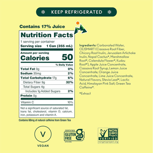 12 oz OLIPOP Prebiotic Soda, Ridge Rush, Blend of Prebiotics, Botanicals, Plant Fiber, fl