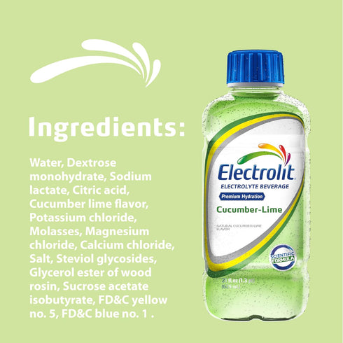 21 Oz (Pack 12) Electrolit, Electrolyte Beverage, Cucumber-Lime, Fl bottle