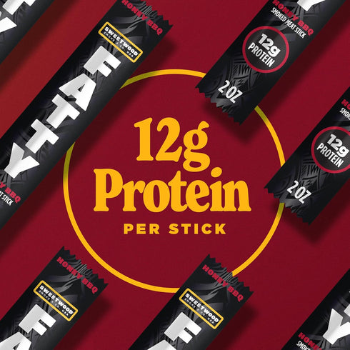 12g 2 oz. (Pack 5) FATTY Meat Sticks, Made with Grass Fed Beef, Pork Raised Without Antibiotics, Protein Per Stick
