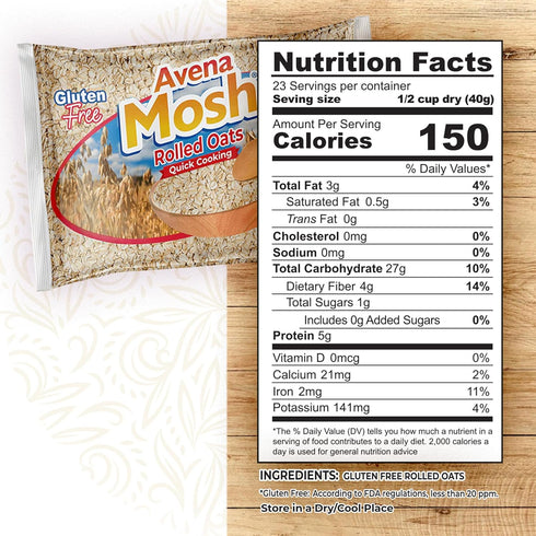 30 Oz, 1-Pack Avena Mosh Rolled Oats, Gluten Free, Quick Cooking, Non GMO, Perfect for Overnight Oats, Vegan Oatmeal