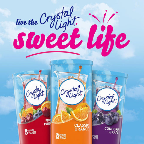 60 Pack, 12 5 Packets Crystal Light Classic Orange Naturally Flavored Powdered Drink Mix, ct Canisters of Pitcher