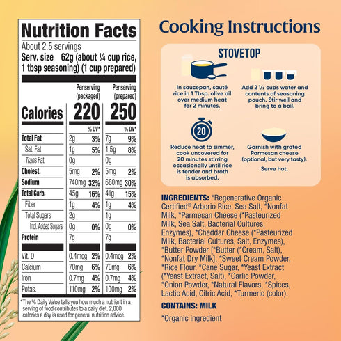 5.5 Lundberg Organic Creamy Parmesan Risotto Seasoned Rice - Regenerative Organic Certified Arborio Rice & Seasoning