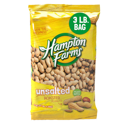 3 lb. Hampton Farms - USA Grown All-Natural - Fancy Roasted In-Shell Unsalted Peanuts - Bag
