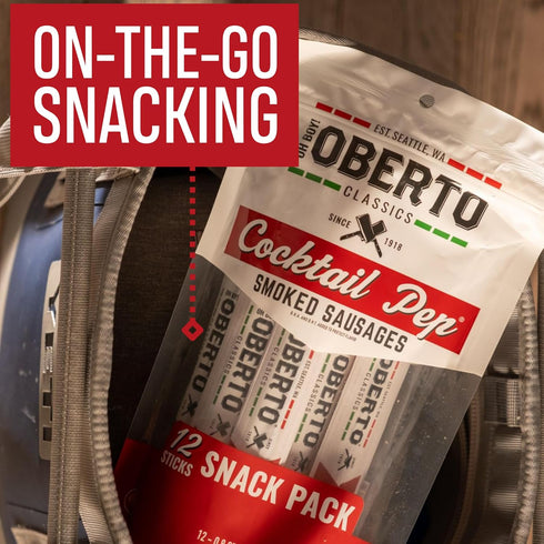 0.8 (Pack 12) Oberto Classics Cocktail Pep Smoked Sausage, Oh Boy! Oberto Beef & Pork Sausage Meat Stick, Peperoni