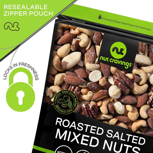 (16oz 1 LB) Packed NUT CRAVINGS - Roasted & Salted Mixed Nuts - Brazils, Brazil, Pecan, Almond, Hazelnut, Cashew