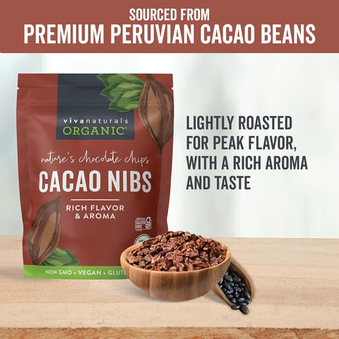 2 LB (907 Viva Naturals Organic Cacao Nibs, Unsweetened, g), Keto Friendly, Vegan, Non-GMO, Gluten-Free Chocolate Chip