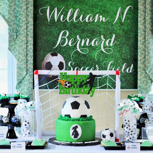 Soccer Cake Topper, Happy Birthday Sign, Football Player Cake Decorations for Sport Theme Birthday Party Supplies