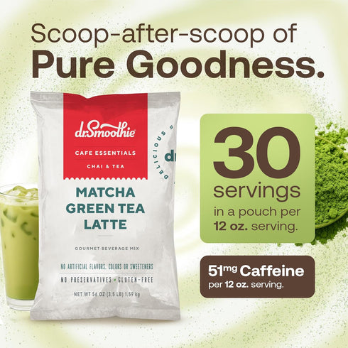 51mg Frozen (3.5 lb 30 Caf Essentials Matcha Green Tea Latte Frappe Mix No Artificial Colors, Flavors, or Sweeteners