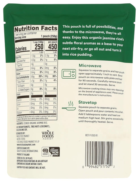 365 90-Second 9 by Whole Foods Market, Organic Jasmine Rice, Microwave in Pouch, Ounce