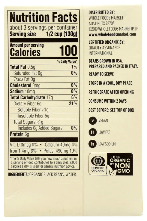 365 13.4 (Pack 6) by Whole Foods Market, Organic Unsalted Black Beans, Ounce