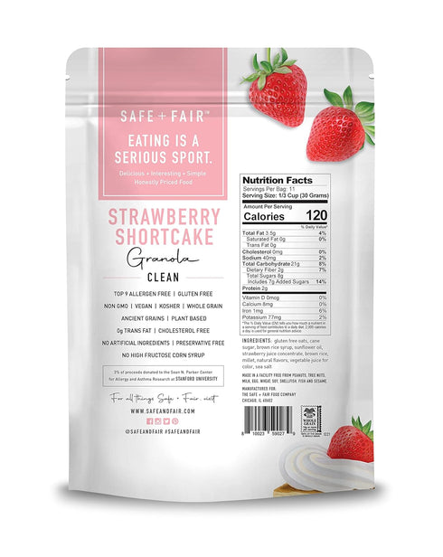 12oz Safe + Fair Strawberry Shortcake Granola Gluten-Free, Dairy-Free & Vegan Snack Allergen-Free, Non-GMO, and No