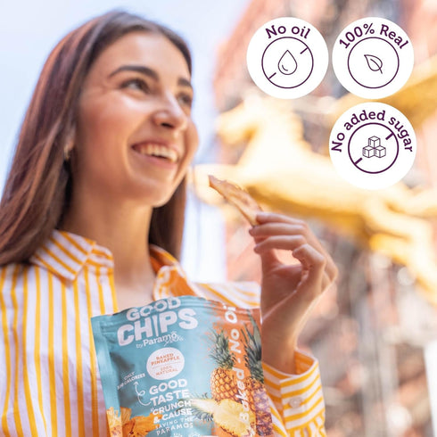 Pack Pack 8 Baked Apple, Pineapple & Sweet Plantain Chips/Crisps by GOOD CHIPS! Crispy, Crunchy, Oil-Free, Healthy