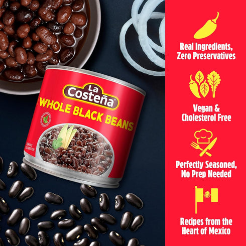 Hummus, 14.1 oz, 12 Pack La Costea Whole Black Beans - Ready-to-Eat Canned Black Beans for Mexican Food, Vegetarian