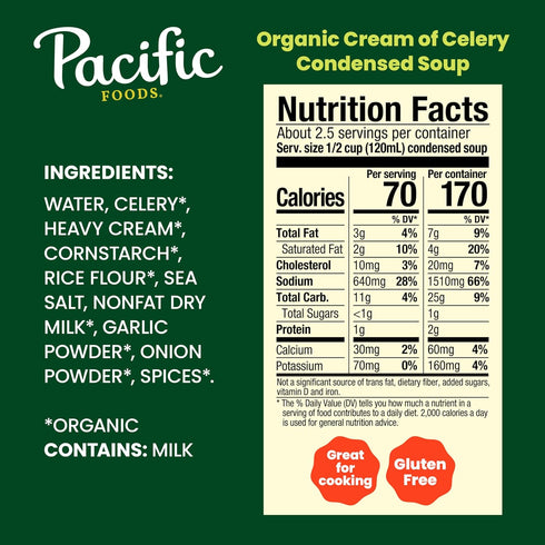 10.5 Pacific Foods, Soup Condensed Cream Of Celery Organic, Ounce