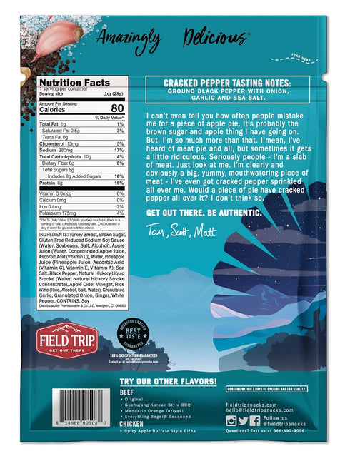 1oz 12 Pack Field Trip Turkey Jerky, Gluten Free, Low Carb, Healthy High Protein Snacks, No Nitrates, All Natural