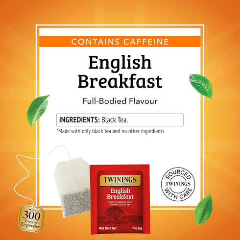 50 Count (Pack 6), 300 Twinings English Breakfast Black Tea Individually Wrapped Bags, of Flavourful, Robust