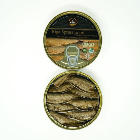 Grilled Catch Sprats Riga Smoked (12 Pack) 5.6 oz Tins in Vegetable