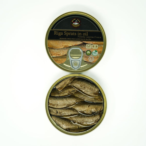 Grilled Catch Sprats Riga Smoked (12 Pack) 5.6 oz Tins in Vegetable