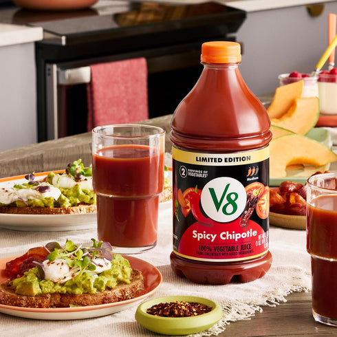 V8 100% 46 oz (12 Pack) Spicy Chipotle Vegetable Juice, fl Bottle