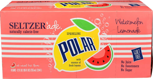 Polar Beverages, Seltzer Watermelon Lemonade, 12 Fl Oz, 8 Pack