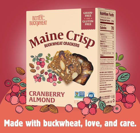 4 Pack Maine Crisp Cranberry Almond Crisps, - Snack Crackers, Grain Free, Non-Gmo - Sweet & Savory Flavor, for Cheese