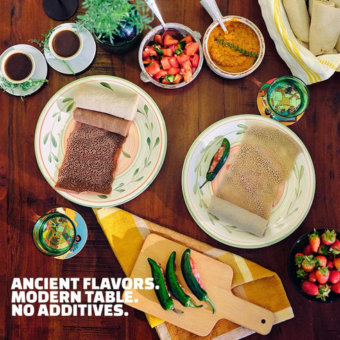 (4 Pack) Red Fox Spices Authentic Teff Injera Flatbread Traditional Ethiopian Fermented Bread Made with Whole Grain