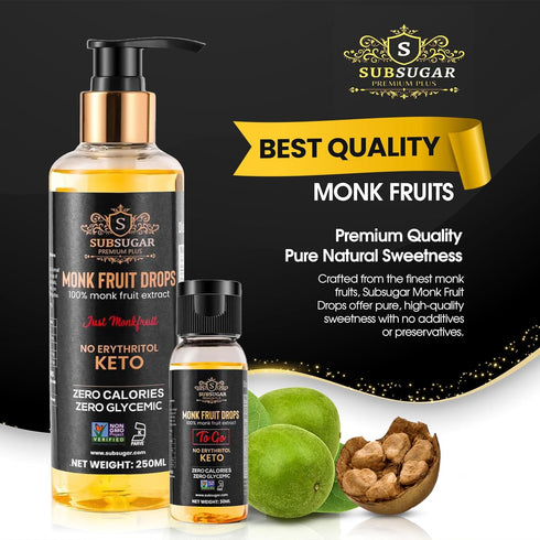 SUBSUGAR (8 oz) Monk Fruit Drops Pure Liquid Monk Fruit Sweetener, No Erythritol Sugar Alternative, Concentrated Syrup