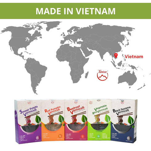 TANISA 5 Natural Vegetable Color Vermicelli Rice Noodles, Gluten Free Ramen Noodles, Non GMO, Low Carb, 8.8 oz