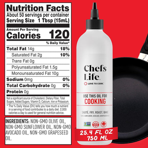 2 Pack Set 16.9 Oz (2 Set) Chefs Life Cooking Oil & Finishing Oil - Extra Virgin Olive and Avocado Oil, Gift