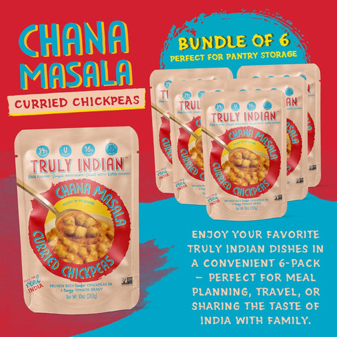 10 6-Pack Truly Indian Curried Chickpeas (Chana Masala) Ounce | Authentic Traditional Indian food | Made Fresh in India