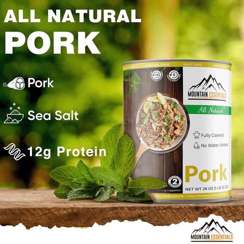 28 Oz 5-Year 1 Pack MOUNTAIN ESSENTIALS Canned Pork Fully Cooked, Ready to Eat Pantry Staple Canned Meat for Everyday