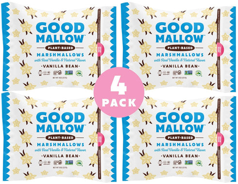 4 8oz. (Pack 4) GoodMallow Vegan Marshmallows - Large Kosher Halal Gluten Free Dairy Free Healthy- x Natural Gelatin