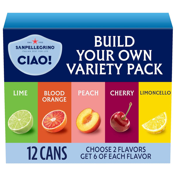 Sanpellegrino CIAO Flavored Sparkling Water, Low Calorie Italian Sparkling Water Variety Pack,