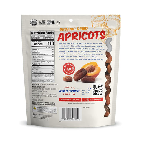 16 (Pack 1) Made In Nature Organic Dried Apricots, Ounce of Vegan Snack, Non-GMO, Unsulfured, Gluten Free, Kosher