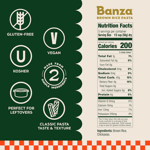 Elbows (6-Pack) Banza Brown Rice - Gluten-Free Pasta Made in Italy - Non-GMO, Classic Texture, Perfect for Leftovers